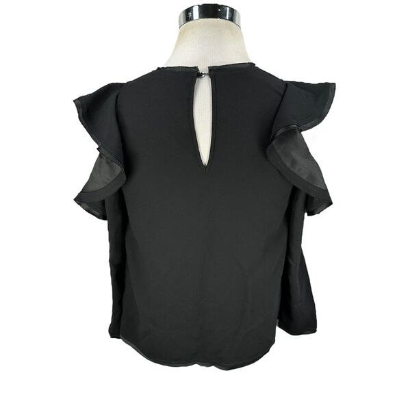 P.A.R.O.S.H. Top Womens Small Black Ruffles Exposed Shoulder Blouse Long Sleeve - Picture 4 of 9